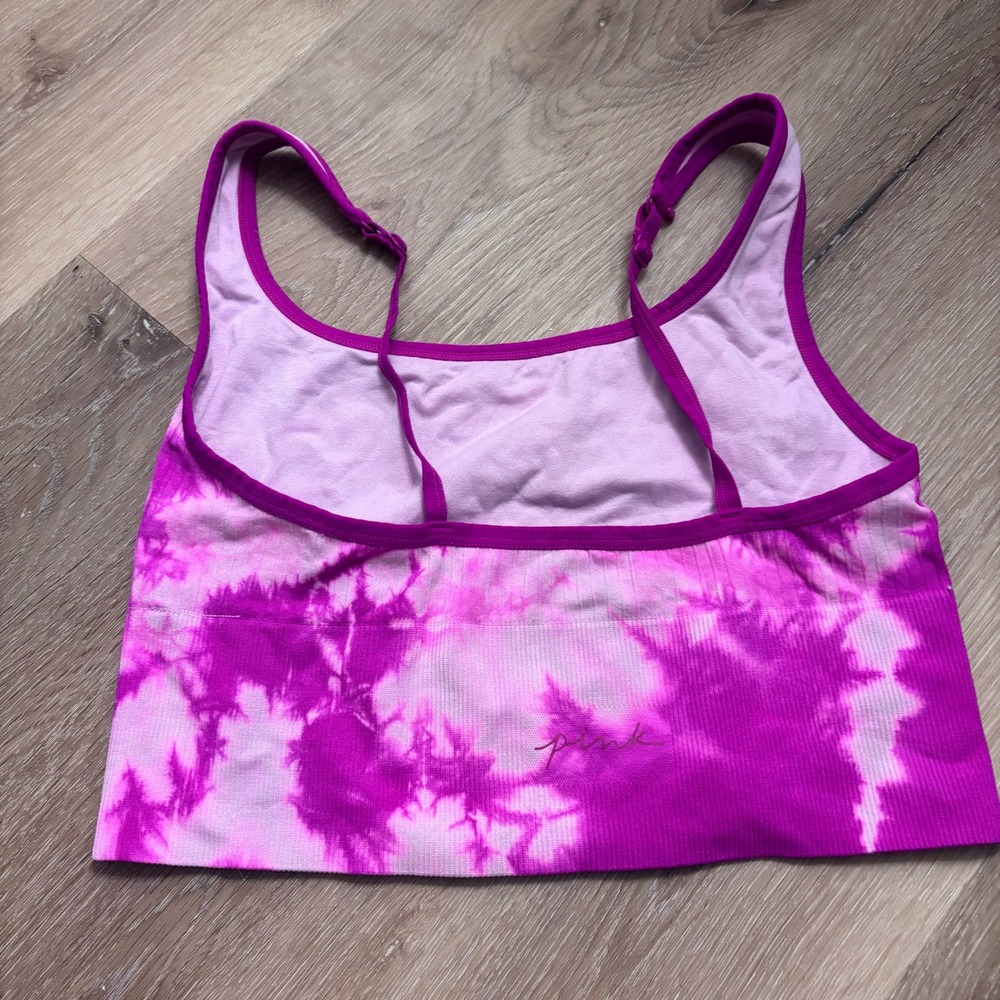 PINK Victorias Secret Seamless Tie Dye Sports Bra Purple Pink Adjustable Straps - Picture 2 of 4